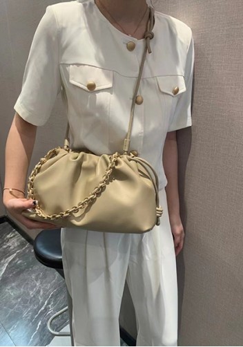 Salsa Leather Medium Drawstring Bag Beige