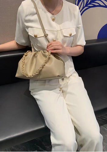 Salsa Leather Medium Drawstring Bag Beige