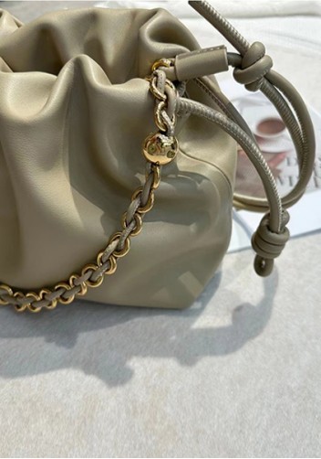 Salsa Leather Medium Drawstring Bag Beige