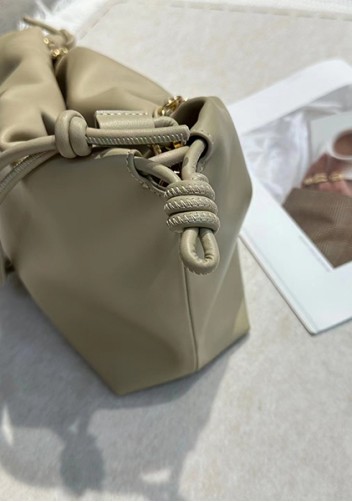 Salsa Leather Medium Drawstring Bag Beige