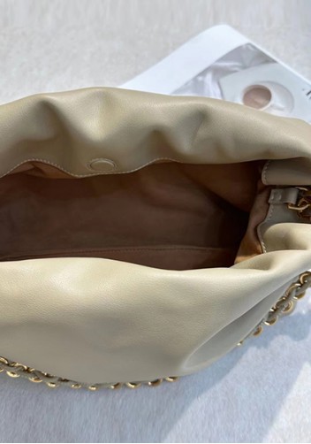 Salsa Leather Medium Drawstring Bag Beige