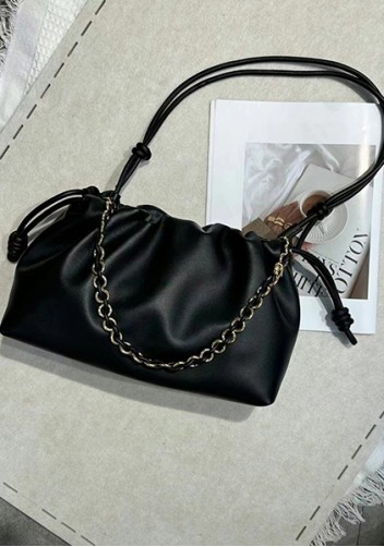Salsa Leather Medium Drawstring Bag Black