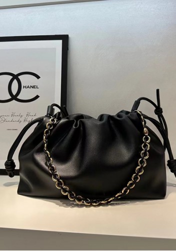Salsa Leather Medium Drawstring Bag Black