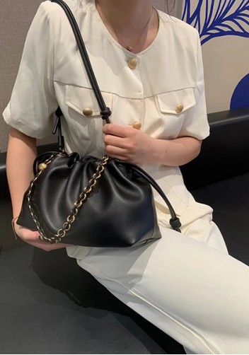Salsa Leather Medium Drawstring Bag Black