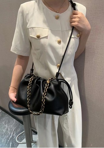 Salsa Leather Medium Drawstring Bag Black