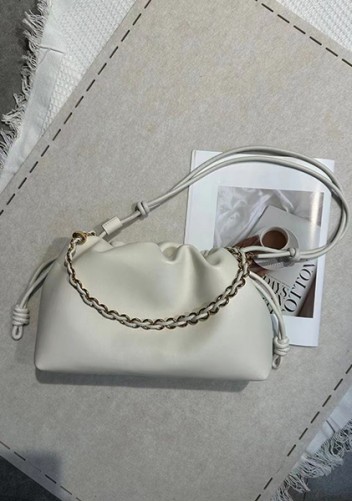 Salsa Leather Medium Drawstring Bag Cream