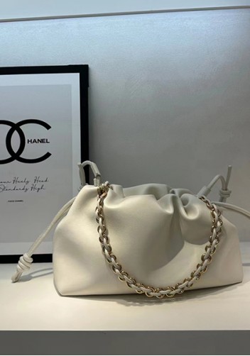 Salsa Leather Medium Drawstring Bag Cream