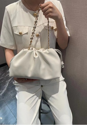 Salsa Leather Medium Drawstring Bag Cream