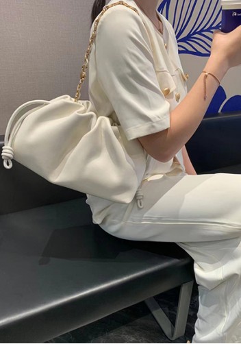 Salsa Leather Medium Drawstring Bag Cream