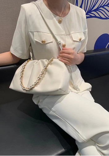 Salsa Leather Medium Drawstring Bag Cream