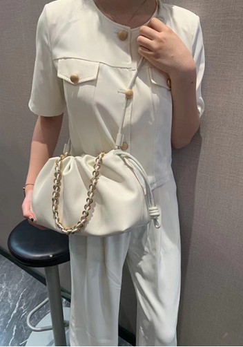 Salsa Leather Medium Drawstring Bag Cream