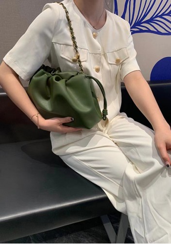 Salsa Leather Medium Drawstring Bag Green