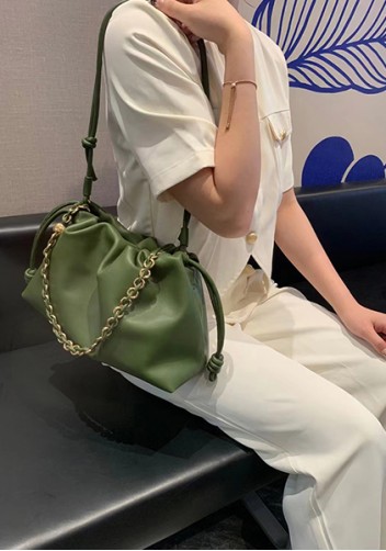 Salsa Leather Medium Drawstring Bag Green