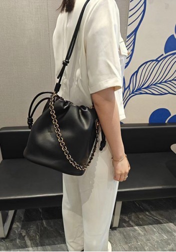 Salsa Leather Medium Drawstring Bucket Bag Black