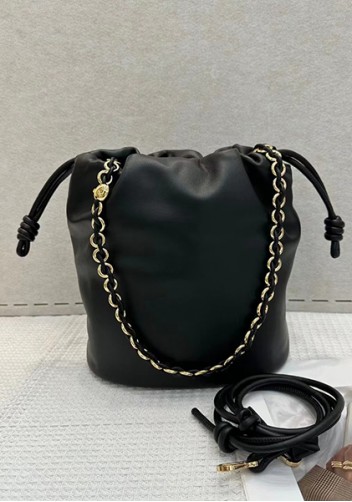 Salsa Leather Medium Drawstring Bucket Bag Black