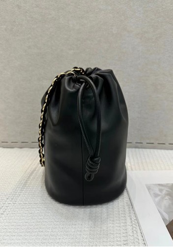 Salsa Leather Medium Drawstring Bucket Bag Black