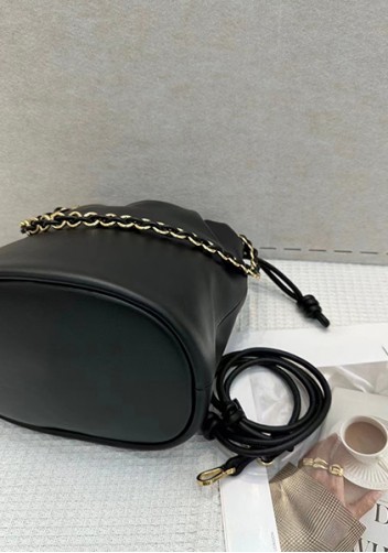 Salsa Leather Medium Drawstring Bucket Bag Black