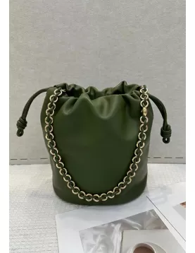 Salsa Leather Medium Drawstring Bucket Bag Green