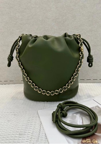 Salsa Leather Medium Drawstring Bucket Bag Green