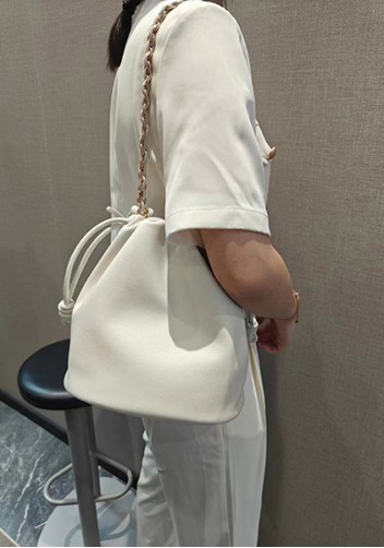 Salsa Leather Medium Drawstring Bucket Bag White