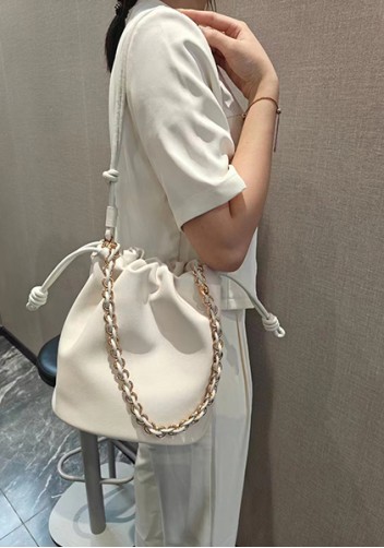 Salsa Leather Medium Drawstring Bucket Bag White