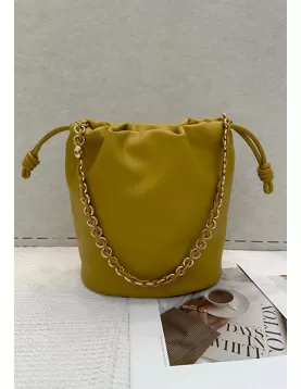 Salsa Leather Medium Drawstring Bucket Bag Yellow