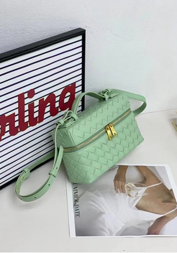 Mia Woven Leather Long Beauty Case Green