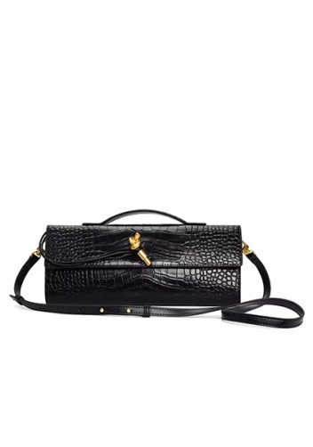 Allegria Long Clutch With Handle Croc Leather Bag Black