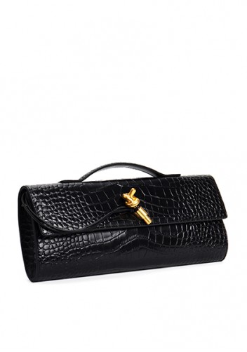 Allegria Long Clutch With Handle Croc Leather Bag Black