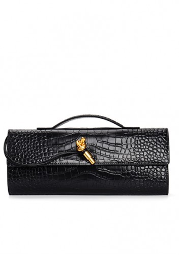 Allegria Long Clutch With Handle Croc Leather Bag Black