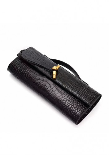 Allegria Long Clutch With Handle Croc Leather Bag Black