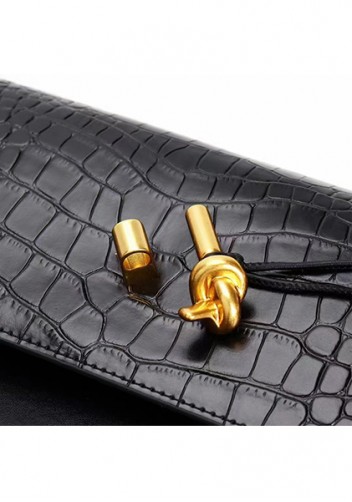 Allegria Long Clutch With Handle Croc Leather Bag Black