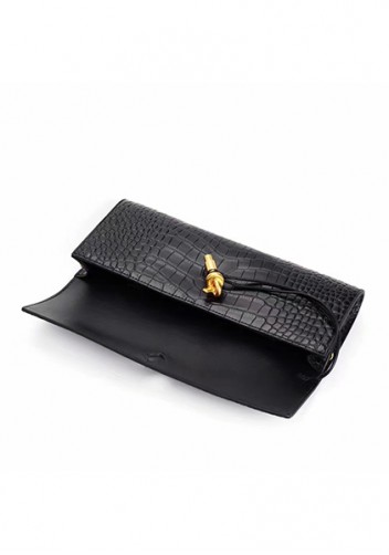 Allegria Long Clutch With Handle Croc Leather Bag Black