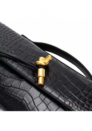 Allegria Long Clutch With Handle Croc Leather Bag Black