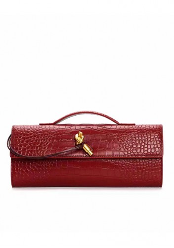 Allegria Long Clutch With Handle Croc Leather Bag Burgundy