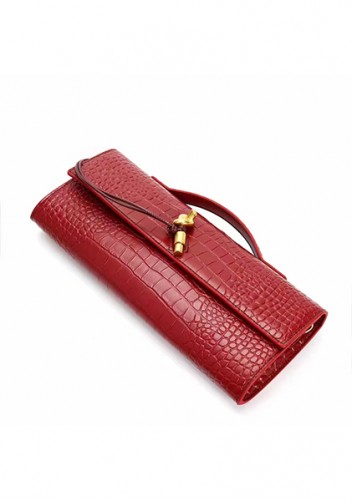 Allegria Long Clutch With Handle Croc Leather Bag Burgundy