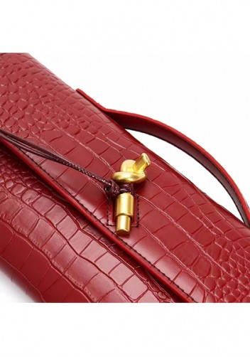 Allegria Long Clutch With Handle Croc Leather Bag Burgundy