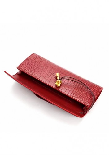 Allegria Long Clutch With Handle Croc Leather Bag Burgundy
