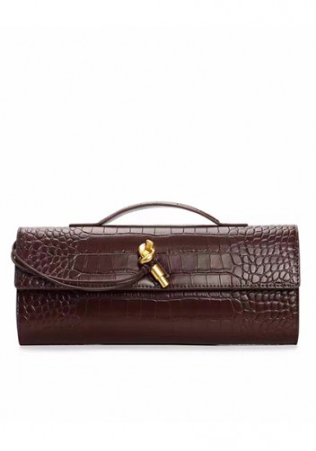 Allegria Long Clutch With Handle Croc Leather Bag Choco