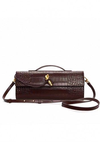 Allegria Long Clutch With Handle Croc Leather Bag Choco
