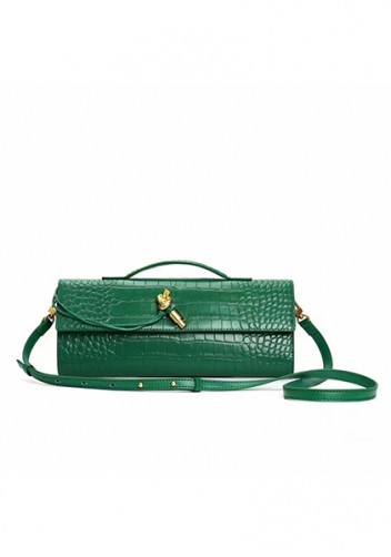 Allegria Long Clutch With Handle Croc Leather Bag Green