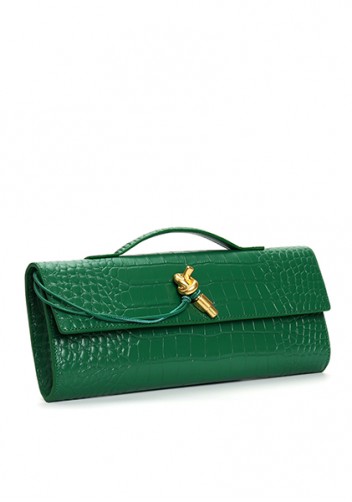 Allegria Long Clutch With Handle Croc Leather Bag Green