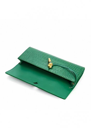 Allegria Long Clutch With Handle Croc Leather Bag Green
