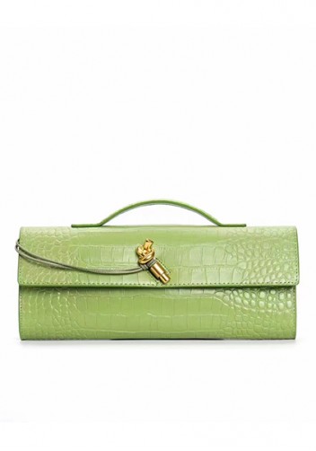 Allegria Long Clutch With Handle Croc Leather Bag Light Green