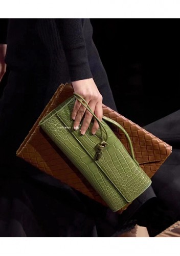 Allegria Long Clutch With Handle Croc Leather Bag Light Green