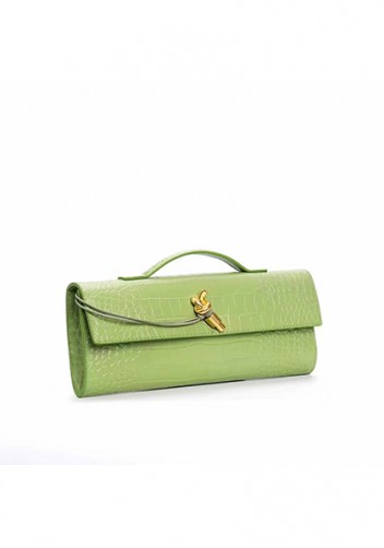 Allegria Long Clutch With Handle Croc Leather Bag Light Green