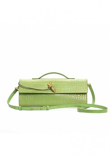 Allegria Long Clutch With Handle Croc Leather Bag Light Green