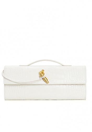 Allegria Long Clutch With Handle Croc Leather Bag White