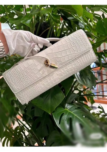 Allegria Long Clutch With Handle Croc Leather Bag White