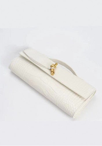 Allegria Long Clutch With Handle Croc Leather Bag White